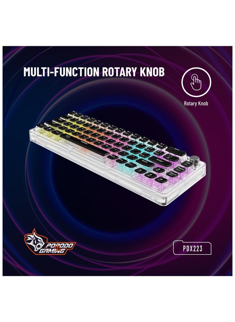 Transparent 67 Keys RGB Mechanical Keyboard with Multi-Function Rotary Knob | Red Switch | US + Arabic Layout