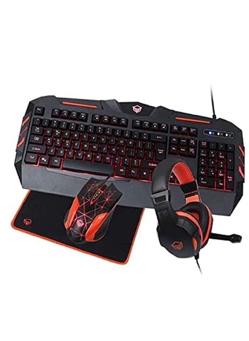 4 in 1 Gaming Mouse, PC Backlight USB Ergonomic Gaming Keyboard, Mouse Pad and High Fidelity Sound Quality Stereo Gaming Headphone Combo C-500