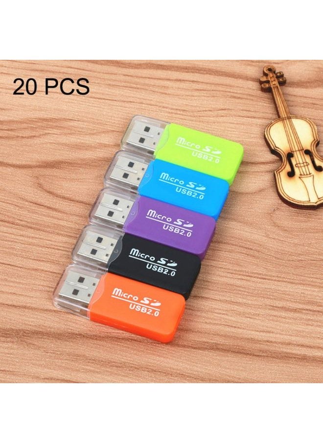 20 PCS Portable USB 2.0 Micro SD TF T-Flash Card Reader Adapter, up to 480Mbps, Random Color Delivery