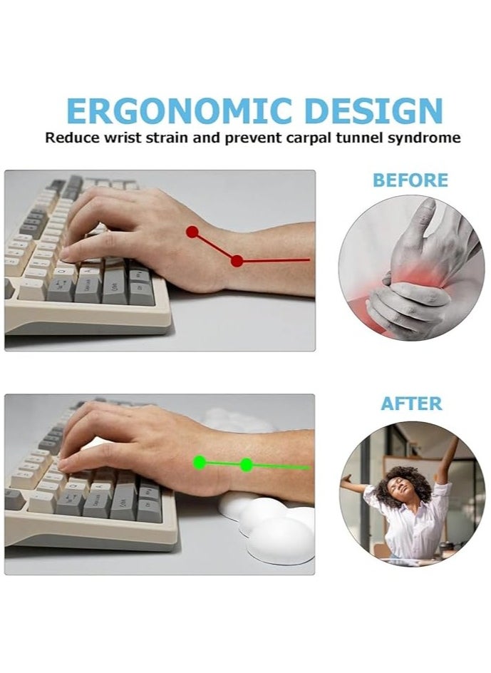 Cloud Wrist Rest Keyboard, PU Leather Memory Foam Wrist Rest for Computer Keyboard, Ergonomic Keyboard Wrist Rest Pad and Cute Mouse Wrist Rest for Gaming, Office, Computer, Typing Pain Relief (White)