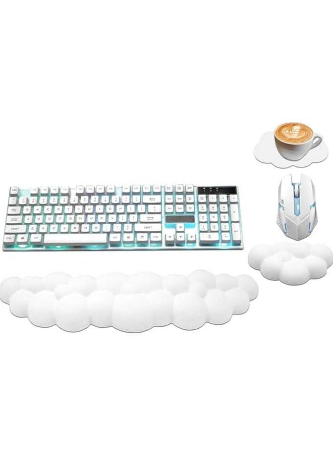 Cloud Wrist Rest Keyboard, PU Leather Memory Foam Wrist Rest for Computer Keyboard, Ergonomic Keyboard Wrist Rest Pad and Cute Mouse Wrist Rest for Gaming, Office, Computer, Typing Pain Relief (White)