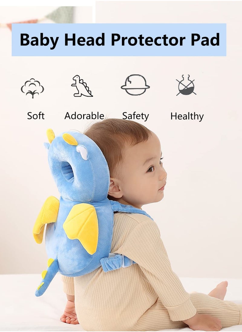 Baby Head Protection Backpack, Anti-Fall Crawling Toddler Essential, Baby Anti-Fall Pillow, Toddler Protective Gear Toy Helmet, Baby Lover Gift Suitable For 0.5-3 Years Old 6-12 Months (Blue Dinosaur)