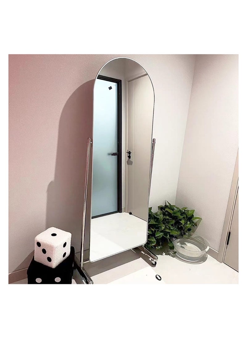 360° Swivel Adjustable Full Length Mirror with Wheels, Aluminum Frame Standing Full Body Mirror for Bedroom,Silver,70x27Inch