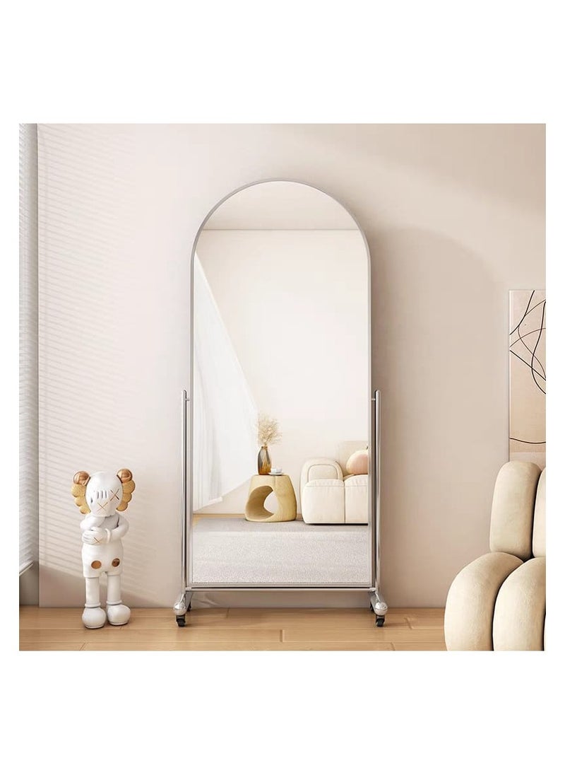 360° Swivel Adjustable Full Length Mirror with Wheels, Aluminum Frame Standing Full Body Mirror for Bedroom,Silver,70x27Inch