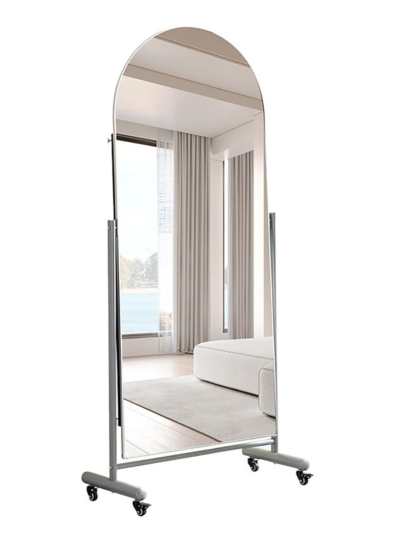 360° Swivel Adjustable Full Length Mirror with Wheels, Aluminum Frame Standing Full Body Mirror for Bedroom,Silver,70x27Inch