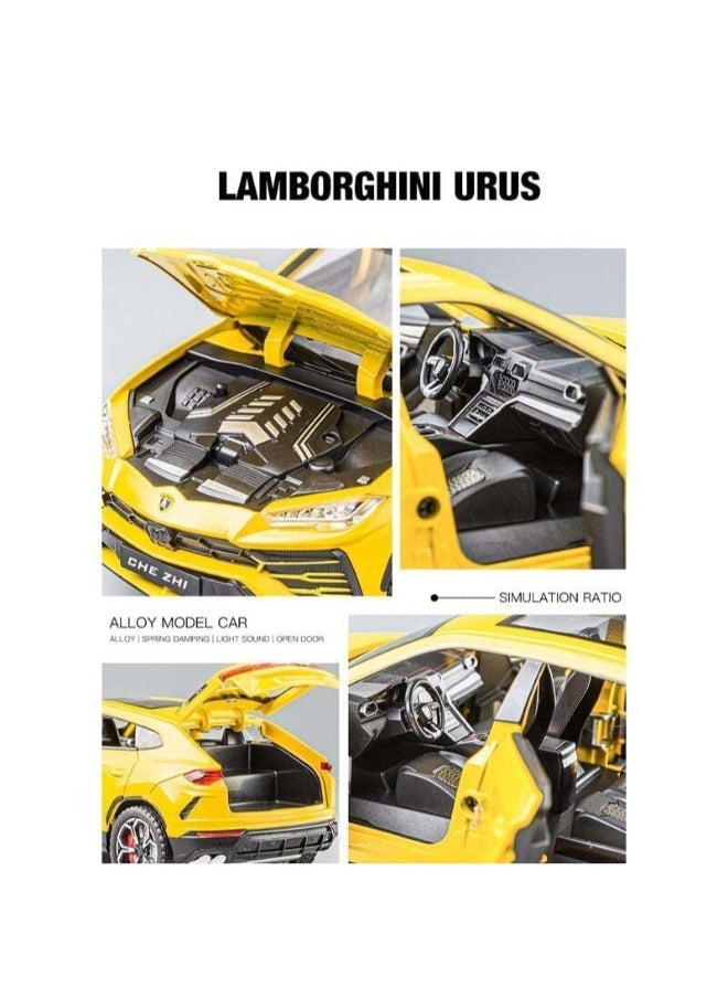 1:24 Lamborghini Urus Car Model, Diecast Pull Back Car Toy car, Doors Open, Light and Sound, Boys Toys Kids Adults Gifts (YELLOW)