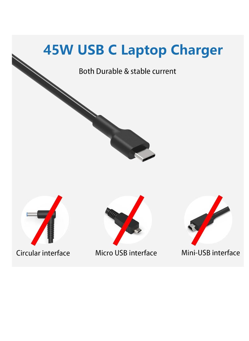 Laptop Charger USB C, 45W Fast Laptop Charger Universal Compatible with Chromebook Laptop: For Lenovo HP Dell Acer Asus Google Samsung More Type C Power Adapter Supply Cord C0001