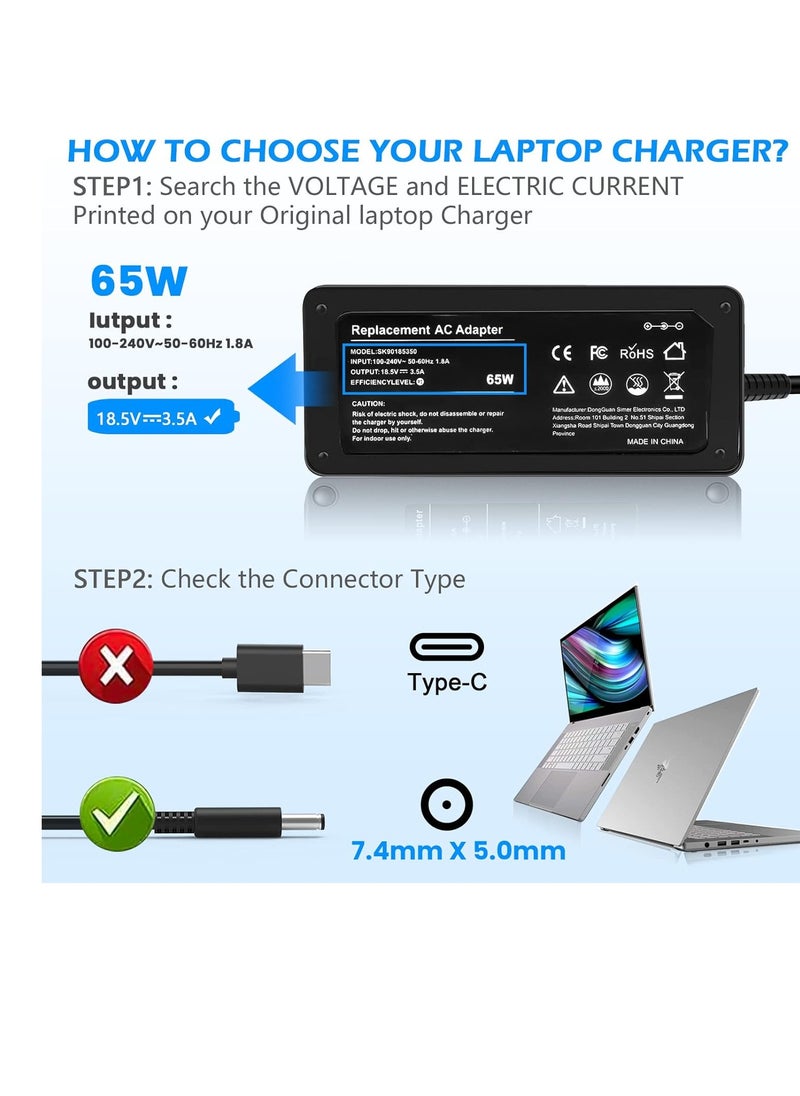 65W Laptop Charger for HP Pavilion DV7 DV6 DV5 DV4 DM4 Pavilion G4 G6 G7 M6 G60 G61 G70 G72; Elitebook G1 G2 740 750 840 850 2540p 2560p 8460p 8560p Power Supply