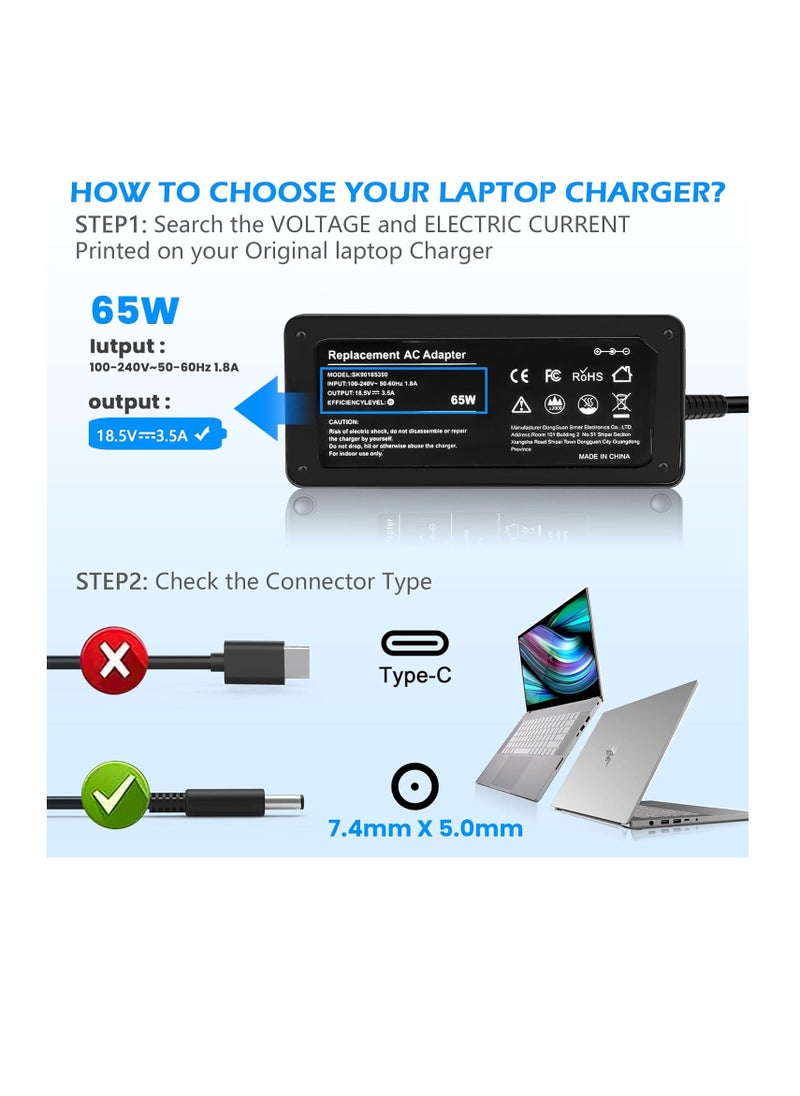 65W Laptop Charger for HP Pavilion DV7 DV6 DV5 DV4 DM4 Pavilion G4 G6 G7 M6 G60 G61 G70 G72; Elitebook G1 G2 740 750 840 850 2540p 2560p 8460p 8560p Power Supply