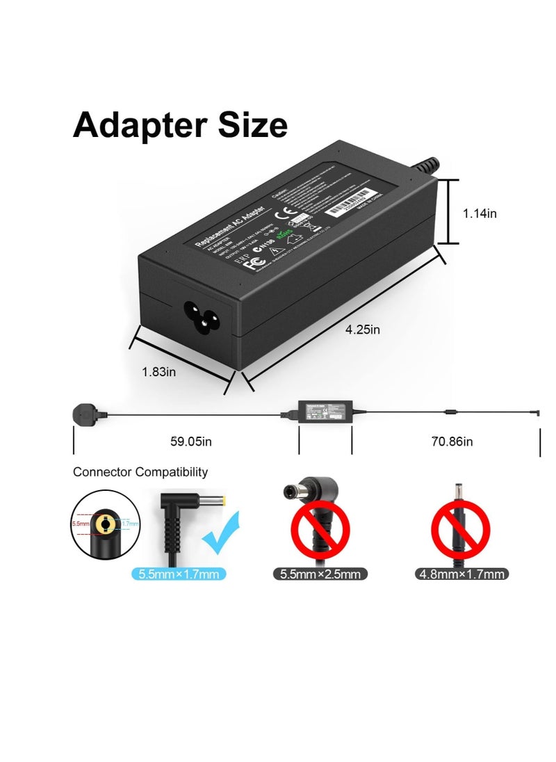 Acer Laptop Charger 65W/19V/3.42A AC Power Adapter Power Supply Replacement With Power Cord Compatible With Acer Aspire Acer ES1-511 E1 E3 E3-111 E5 and More - (5.5x1.7mm)