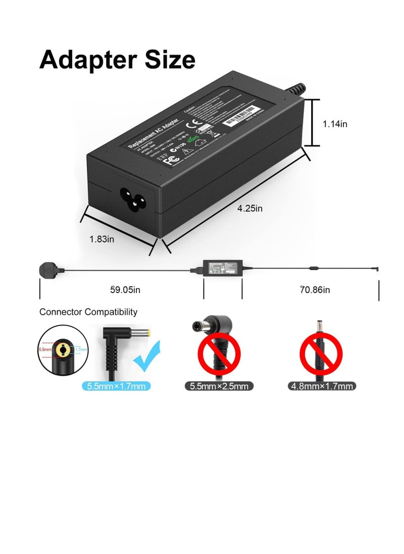 Acer Laptop Charger 65W/19V/3.42A AC Power Adapter Power Supply Replacement With Power Cord Compatible With Acer Aspire Acer ES1-511 E1 E3 E3-111 E5 and More - (5.5x1.7mm)