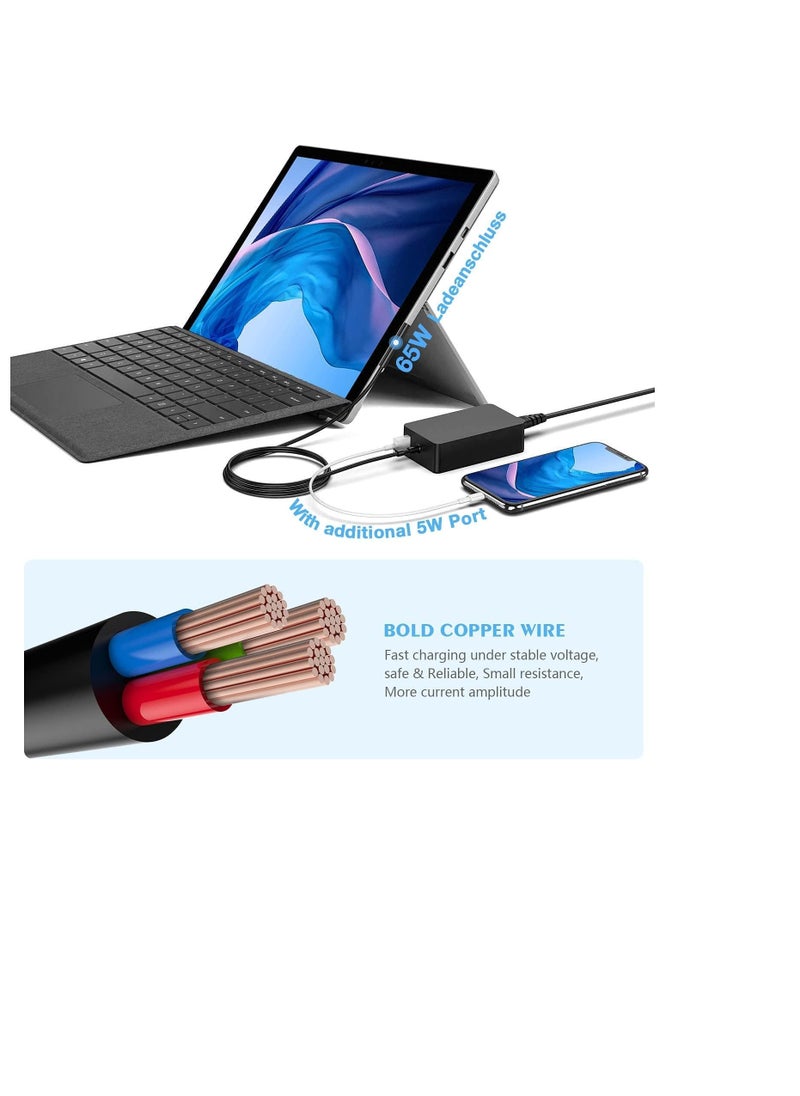 65W Charger 15V/4A Power Supply Adapter Compatible with Microsoft Laptop/Tablet Surface Pro 3/4/5/6/7/8/X Surface Go and Surface Book with USB Charging Port