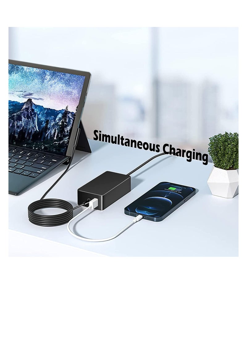 65W Charger 15V/4A Power Supply Adapter Compatible with Microsoft Laptop/Tablet Surface Pro 3/4/5/6/7/8/X Surface Go and Surface Book with USB Charging Port