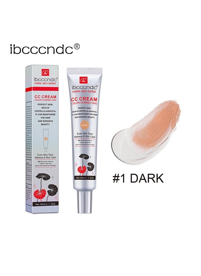 CC Cream Color Correcting,Perfect Skin Rich in Centella Asiatica, Multi-Purpose Skin Tone Adjusting CC Cream Concealer Full Coverage, SPF 25 Sunscreen Moisturizing Pre-Makeup Primer Brightening For Mature Skin # #Dark