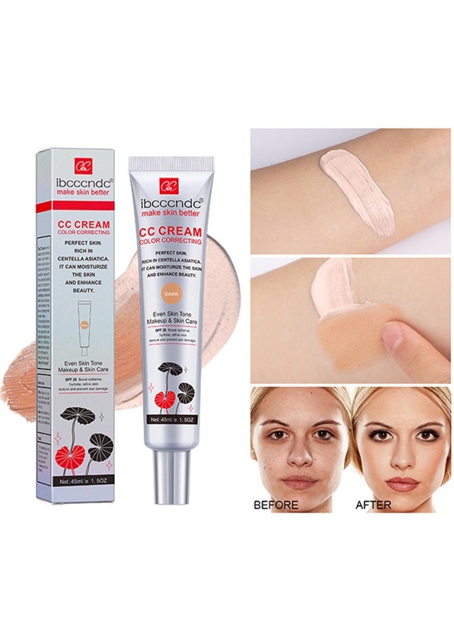 CC Cream Color Correcting,Perfect Skin Rich in Centella Asiatica, Multi-Purpose Skin Tone Adjusting CC Cream Concealer Full Coverage, SPF 25 Sunscreen Moisturizing Pre-Makeup Primer Brightening For Mature Skin # #Dark