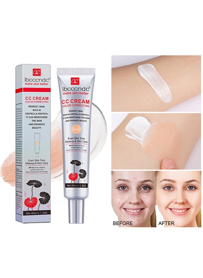 CC Cream Color Correcting,Perfect Skin Rich in Centella Asiatica, Multi-Purpose Skin Tone Adjusting CC Cream Concealer Full Coverage, SPF 25 Sunscreen Moisturizing Pre-Makeup Primer Brightening For Mature Skin #Light