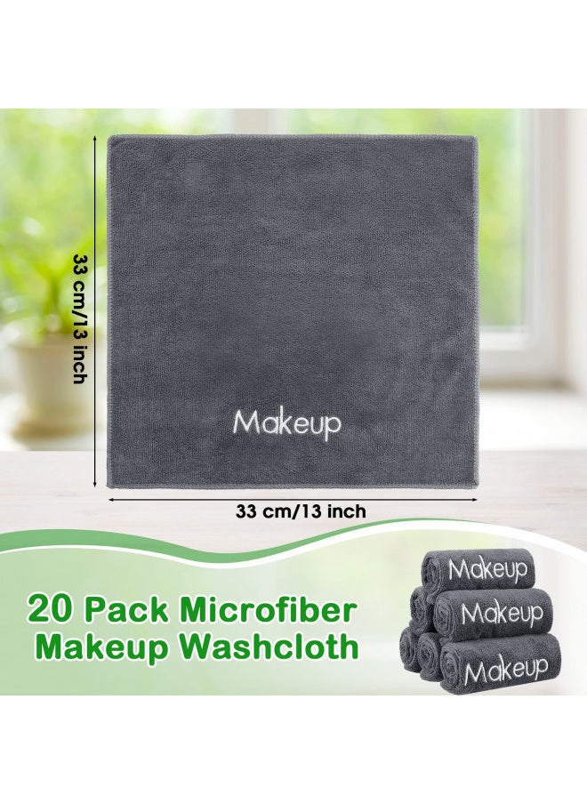 Shimeyao 20 Pack Makeup Washcloths Microfiber Makeup Remover Towels Reusable Quick Dry Face Wash Cloth Soft Washable Fingertip Facial Makeup Towels for Cleansing Hand and Make Up,13x13 Inch(Gray)