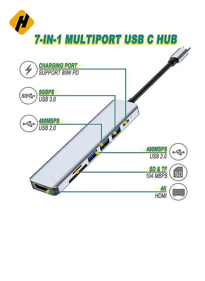 7 in 1 USB C Multiport Adapter for Macbook Pro/Air & Type C Enable Devices