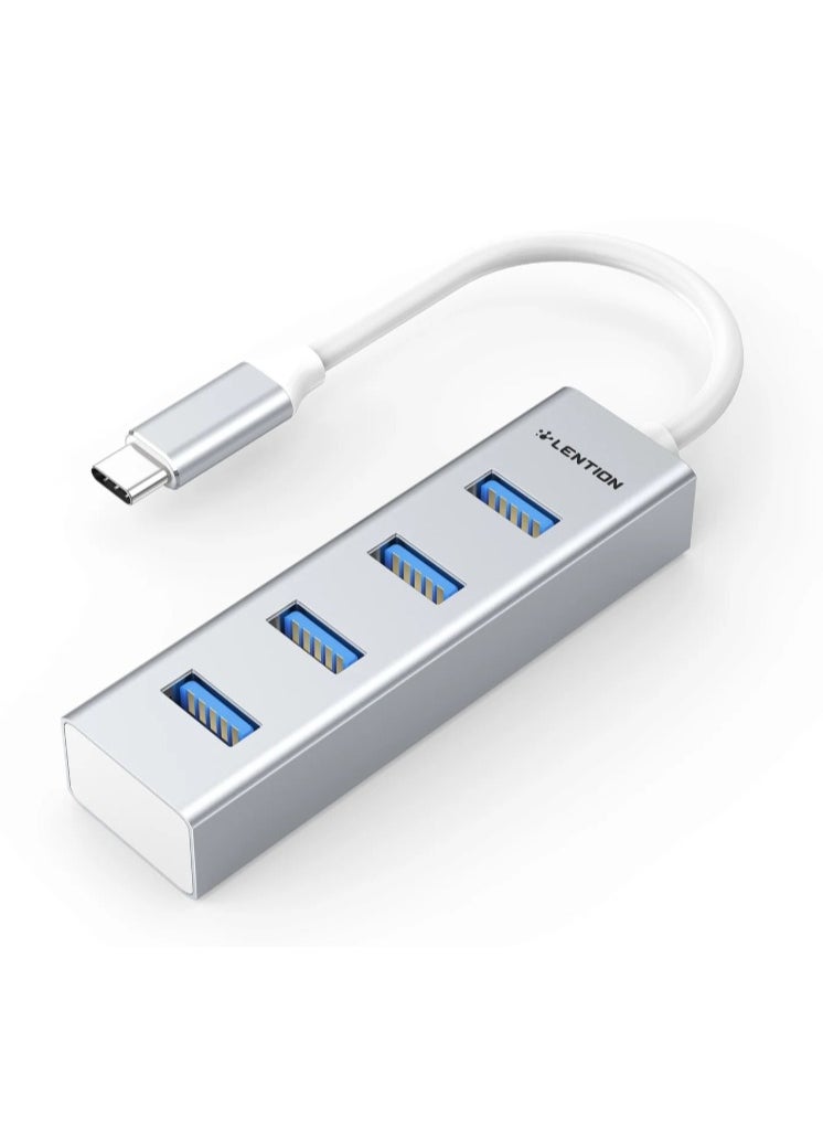 LENTION 4-in-1 USB C Hub, 4 USB 3.0 Ports, USB C to USB A Multiport Adapter for 2023-2016 MacBook Pro, Mac Air & Surface, iPad Pro, Chromebook, More, Stable Driver Certified (CB-C22s, Silver)