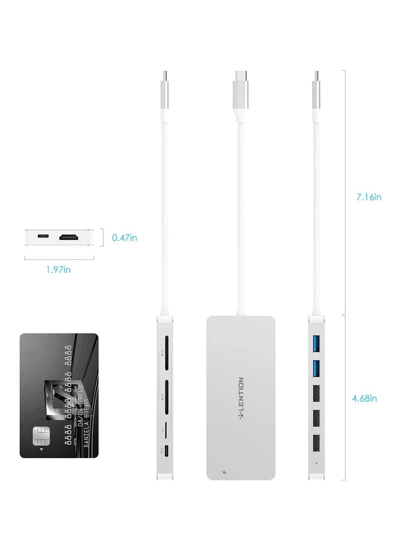 LENTION USB C Hub with 3-Slot Card Reader, 4K HDMI, USB 3.0, USB 2.0, Type C Data/Charging Compatible 2023-2016 MacBook Pro, New Mac Air/Surface, Stable Driver Certified Adapter (CB-C19, Silver)