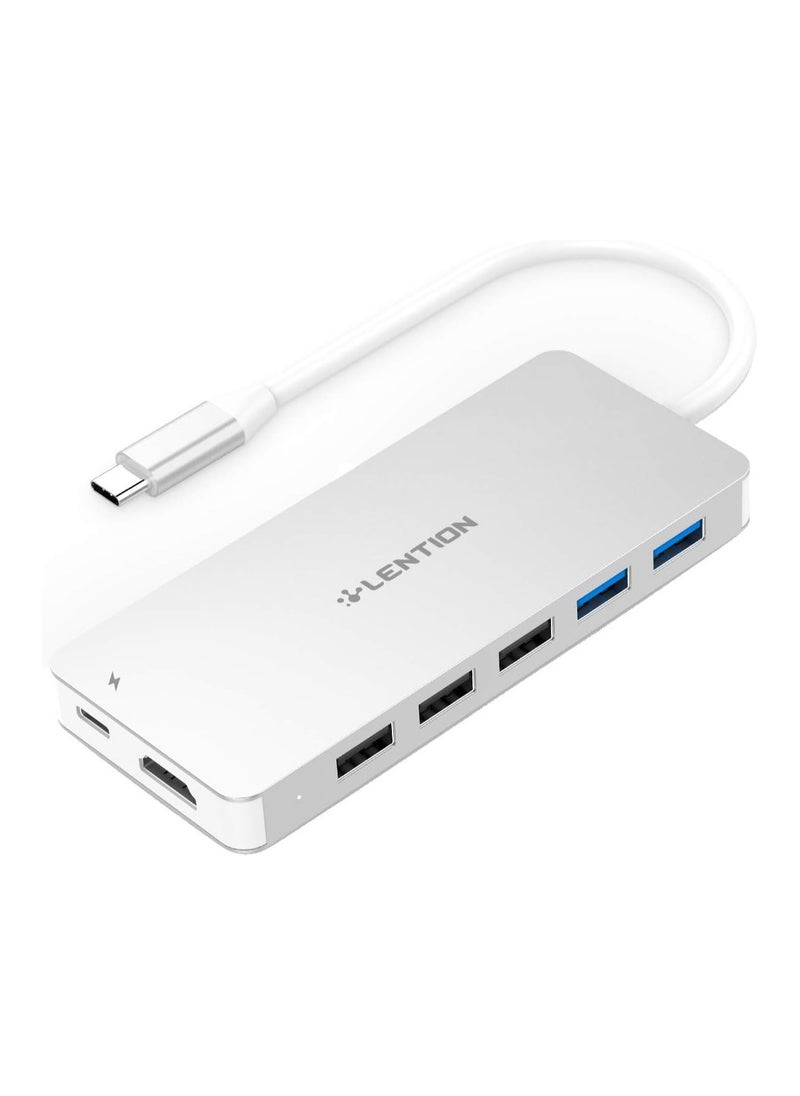 LENTION USB C Hub with 3-Slot Card Reader, 4K HDMI, USB 3.0, USB 2.0, Type C Data/Charging Compatible 2023-2016 MacBook Pro, New Mac Air/Surface, Stable Driver Certified Adapter (CB-C19, Silver)