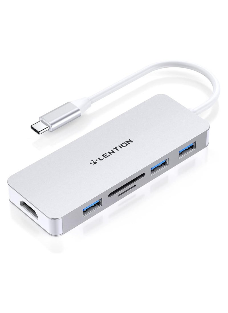 LENTION USB C Hub with 4K HDMI, 3 USB 3.0, SD/Micro SD Card Reader Compatible 2023-2016 MacBook Pro, New Mac Air/Surface, Stable Driver Certified Multi-Port Adapter (CB-C18, Silver)