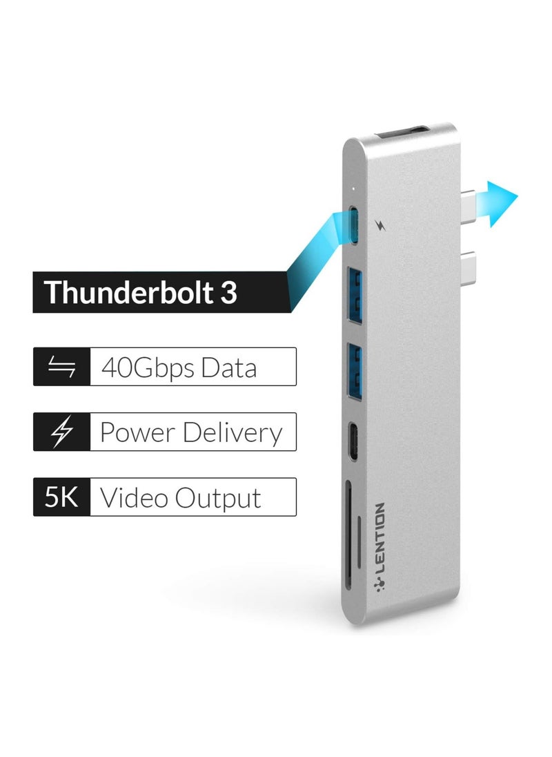 LENTION USB C Portable Hub with 100W Power Delivery, 40Gbps USB C Data Adapter, 4K HDMI, 2 USB 3.0, SD/Micro SD Card Reader Compatible 2016-2023 MacBook Pro 13/15/16, New Mac Air (CB-CS63, Silver)