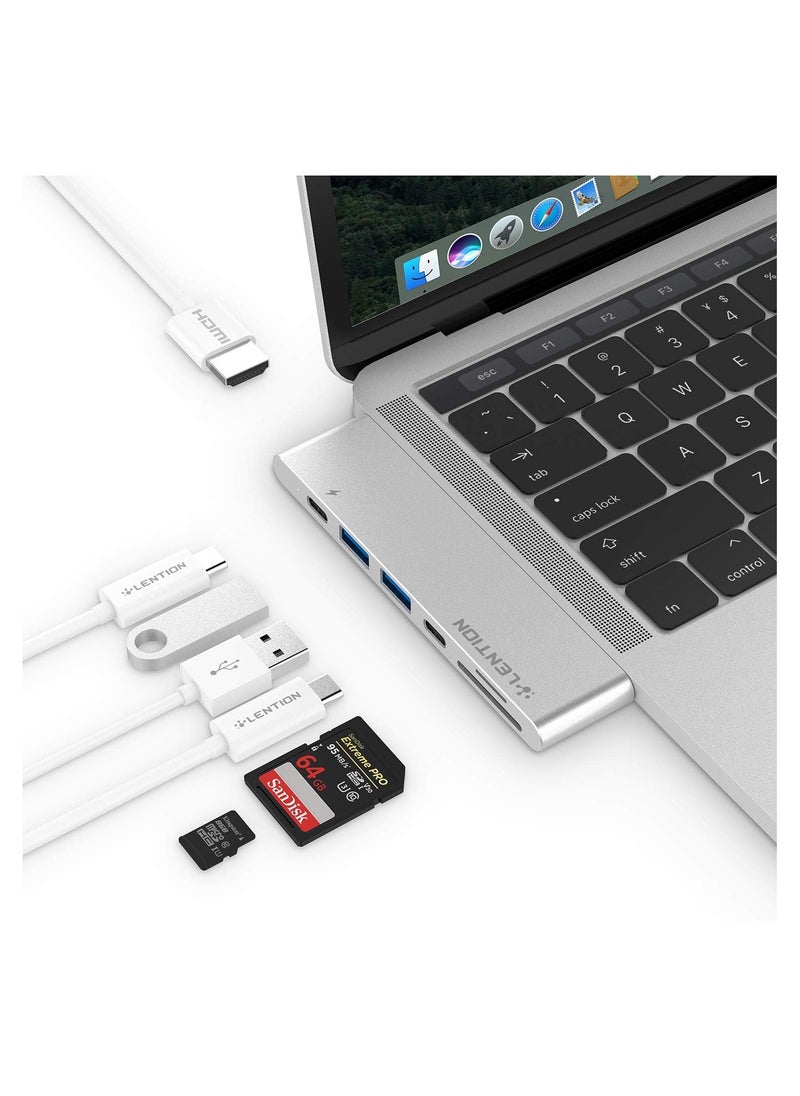 LENTION USB C Portable Hub with 100W Power Delivery, 40Gbps USB C Data Adapter, 4K HDMI, 2 USB 3.0, SD/Micro SD Card Reader Compatible 2016-2023 MacBook Pro 13/15/16, New Mac Air (CB-CS63, Silver)