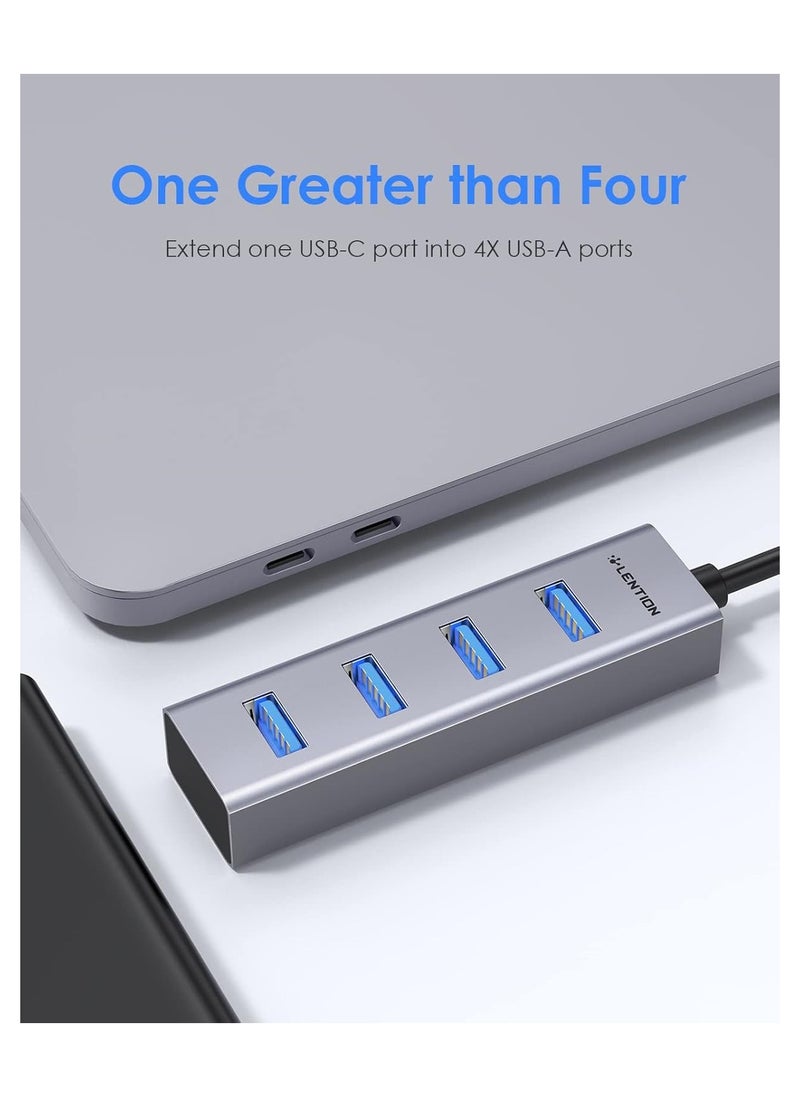 LENTION USB C Hub with 4 USB 3.0 Ports Compatible 2021-2016 MacBook Pro 13/15/16 M1, Mac Air & Surface, iPad Pro, Chromebook, More, Stable Driver Certified Ultra Slim Adapter (CB-C22s, Space Gray)