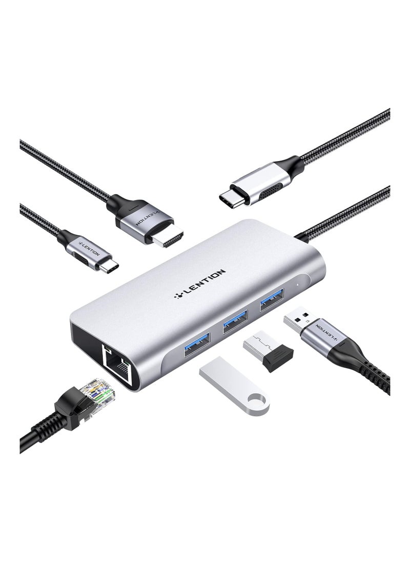 LENTION USB C Hub with 4K HDMI, Gigabit Ethernet, 3 USB 3.0 & Type C Charging for 2023-2016 MacBook Pro, New Mac Air/Surface/Chromebook/Steam Deck, More, Stable Driver Adapter (CB-C65, Silver)