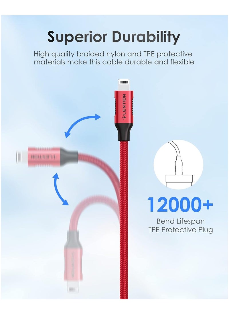 Lention USB-C to Lightening Charging Cable 6ft(2M) & Stable Driver Certified iPhone 12 Pro Charger Cord Compatible with iPhone 12/12 Mini/12 Pro/11 Pro Max/X/XS/XR/8/SE, iPad 8th-(CLA-Red)