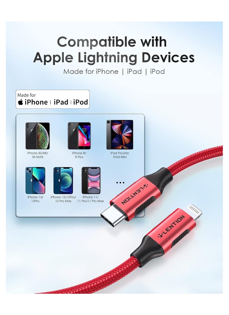 Lention USB-C to Lightening Charging Cable 6ft(2M) & Stable Driver Certified iPhone 12 Pro Charger Cord Compatible with iPhone 12/12 Mini/12 Pro/11 Pro Max/X/XS/XR/8/SE, iPad 8th-(CLA-Red)