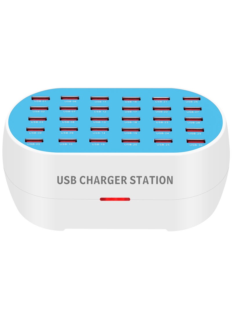 USB Charger, 30 Port 160W(30A) USB Charging Station Multi Port USB Hub Charger with Smart Detect for Multiple Devices Smartphones Tablets and Other Electronics