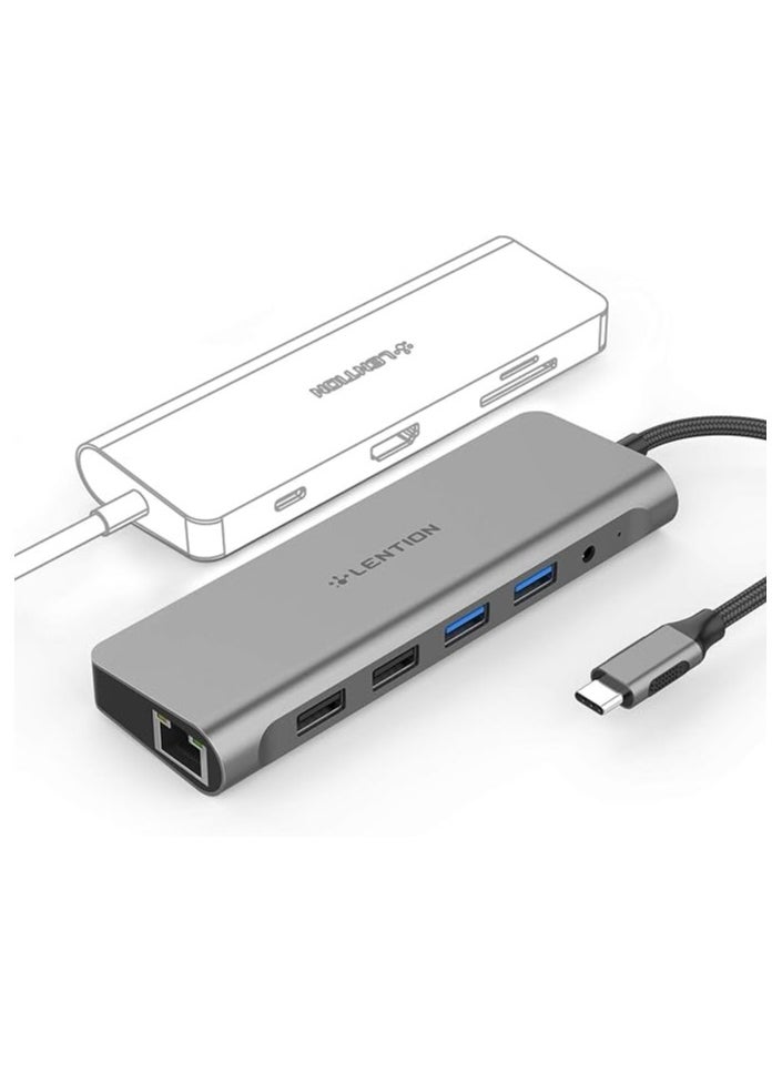 LENTION USB C Hub with 4K HDMI, SD 3.0 Card Reader, Gigabit Ethernet, Charging, USB 3.0/2.0 & Aux Port Compatible MacBook Pro, New Mac Air/Surface, More, Stable Driver Adapter (CB-C69, Space Gray)