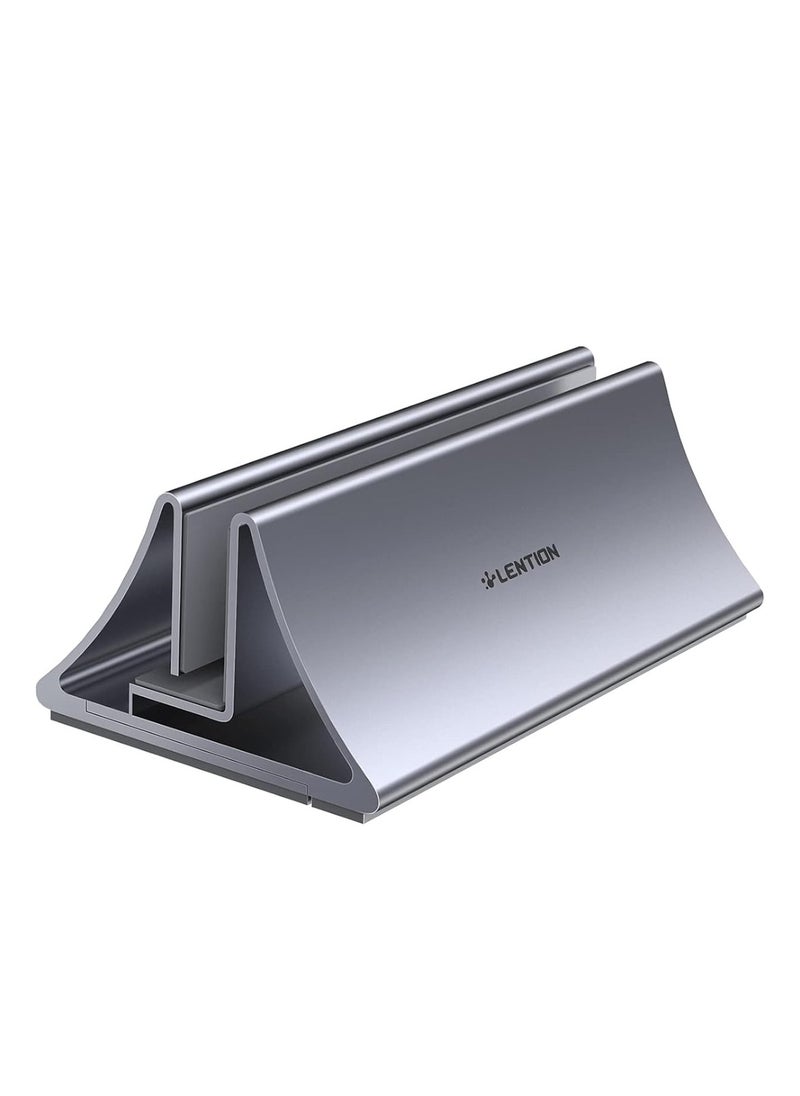 LENTION Vertical Aluminum Alloy Laptop Stand Holder, Silicone Mat Protection, Multi Function Support with Adjustable Dock Size?Up to 17.3 inch?, Fits All MacBook/Surface/HP/Dell/Chromebook (Gray)