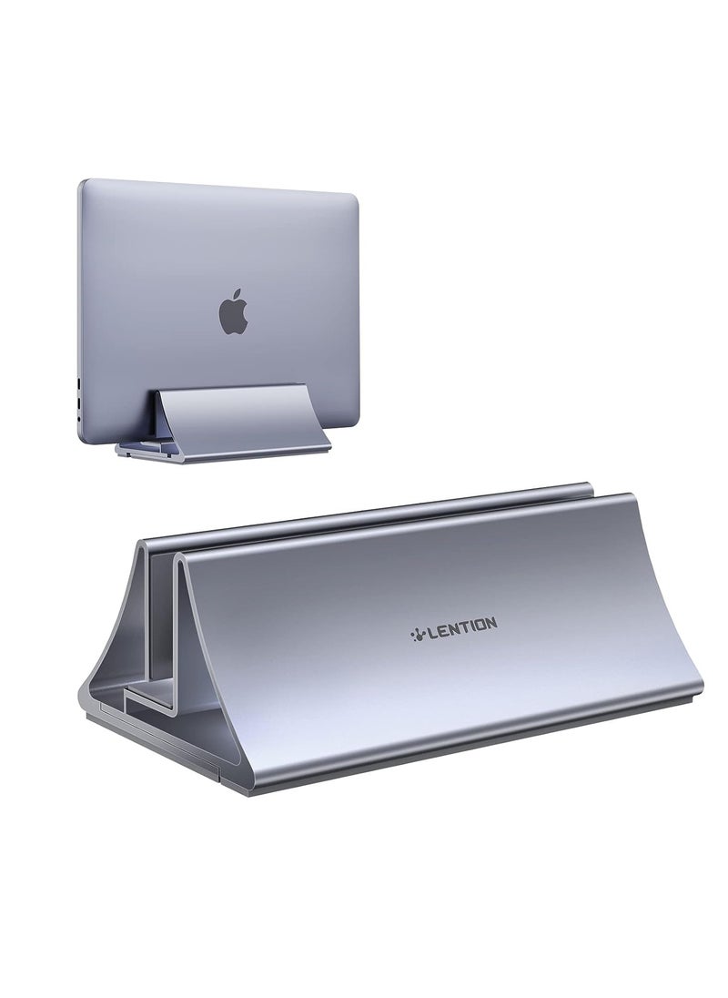 LENTION Vertical Aluminum Alloy Laptop Stand Holder, Silicone Mat Protection, Multi Function Support with Adjustable Dock Size?Up to 17.3 inch?, Fits All MacBook/Surface/HP/Dell/Chromebook (Gray)