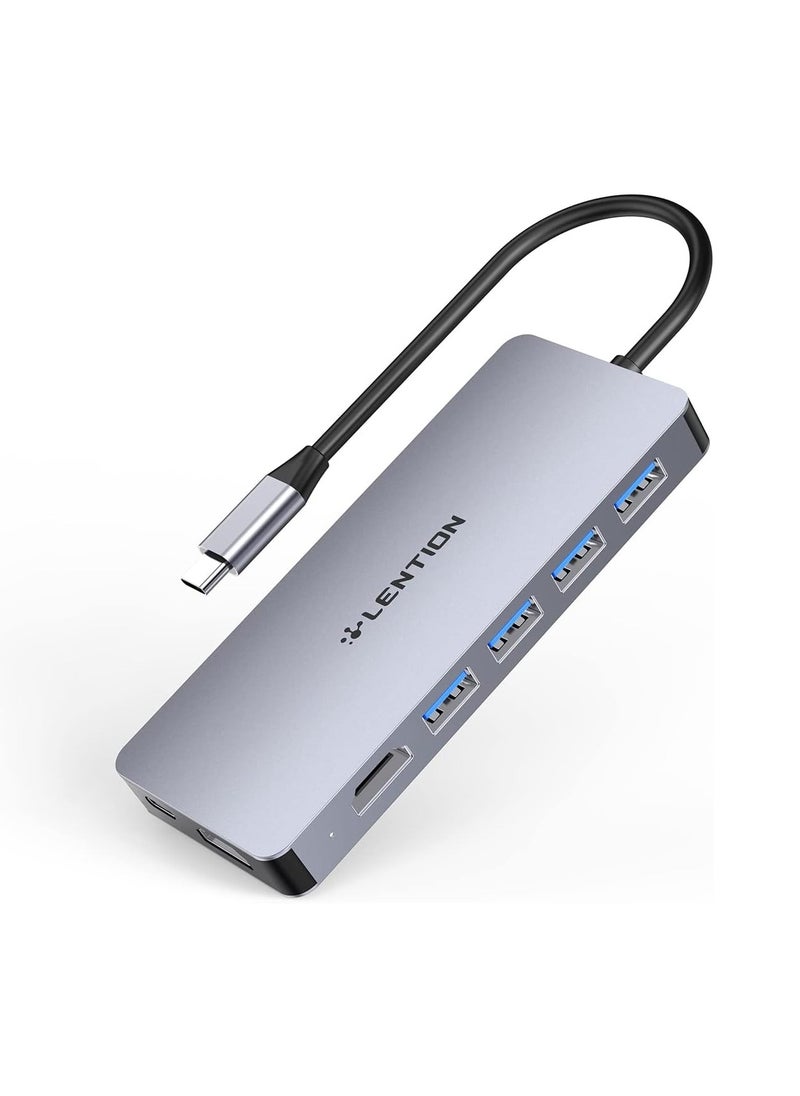 LENTION USB C Dual HDMI Hub with 4X USB 3.0, 2X 4K HDMI and 100W Type C Charging Adapter, Compatible with Thunderbolt 3 Ports Devices (CB-C45, Space Gray)