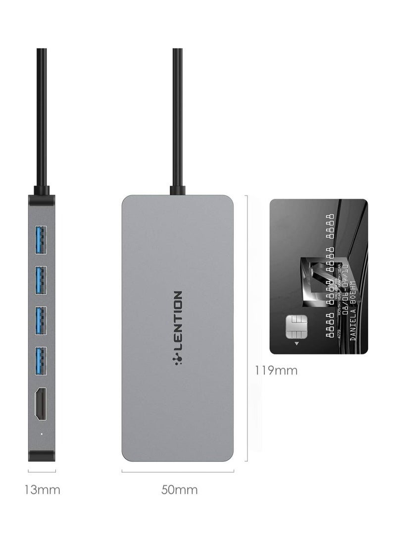 LENTION USB C Dual HDMI Hub with 4X USB 3.0, 2X 4K HDMI and 100W Type C Charging Adapter, Compatible with Thunderbolt 3 Ports Devices (CB-C45, Space Gray)