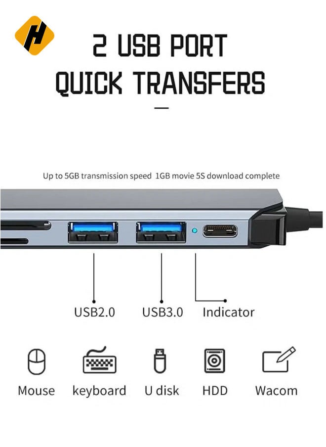 USB C Hub Multiport Adapter 6 in 1 Type C Hub with 4K HDMI USB 3.0 Data Transfer, 87W Power Deliver(PD),