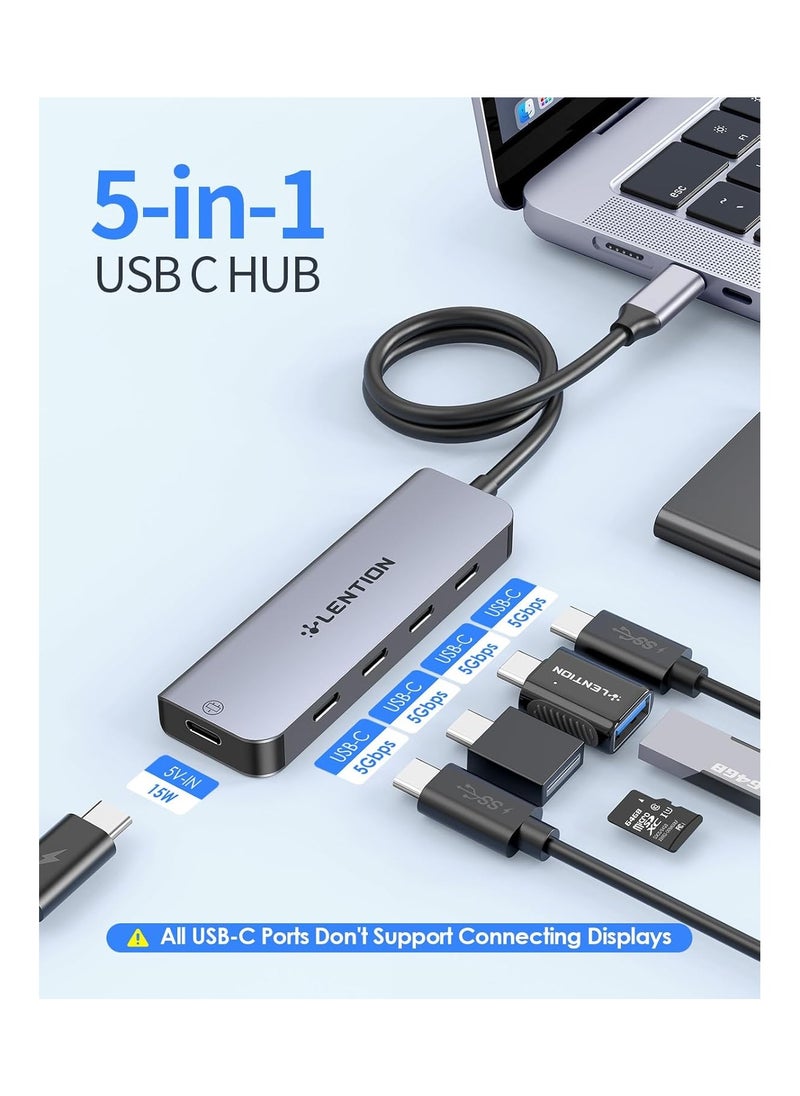 LENTION USB C Hub, 2FT Long Cable USB C Multiport Adapter, 4 USB3.0 Ports (USB-C Type, 5Gpbs), Powered USB C Port,Compatible MacBook Pro, iMac, iPad Pro, iPhone 15/15 Pro, and More (CE31,Space Gray)