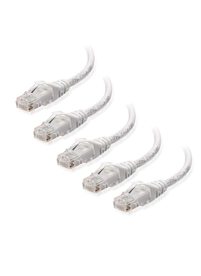 CAT6 Patch cable(1 Foot, 0.30 Meters) Full copper 24 AWG Golden connectors - Pack of 5pcs (White)