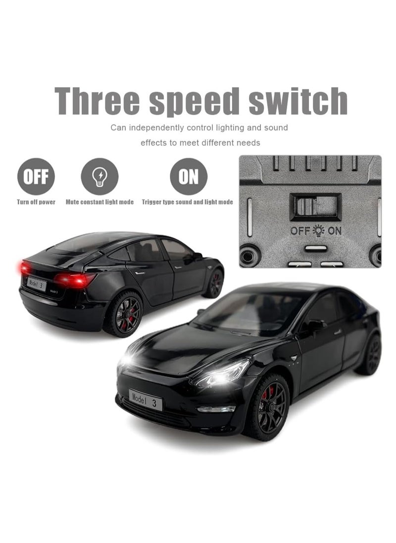 1:24 Scale Model 3 Alloy Car Model Diecast Toy Vehicles for Kids, Car Model 3 Gull Wing Door, Pull Back Alloy Car with Lights and Music