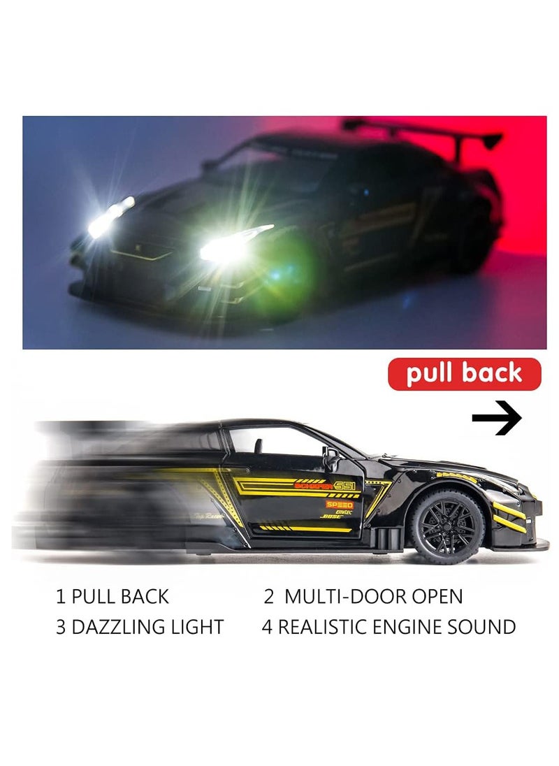 1:24 Scale Door Openable Simulation GTR R35 Sports Diecast Zinc Alloy Pull Back Collectible Toy Car with Sound and Light