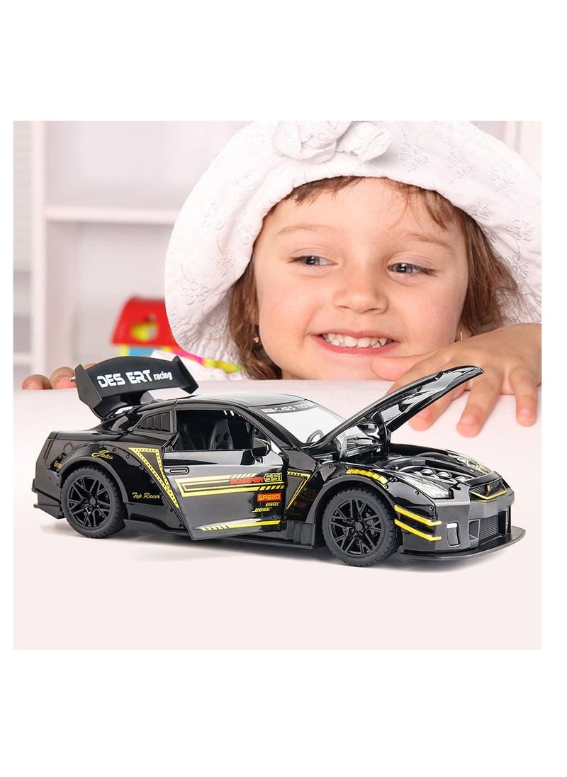 1:24 Scale Door Openable Simulation GTR R35 Sports Diecast Zinc Alloy Pull Back Collectible Toy Car with Sound and Light