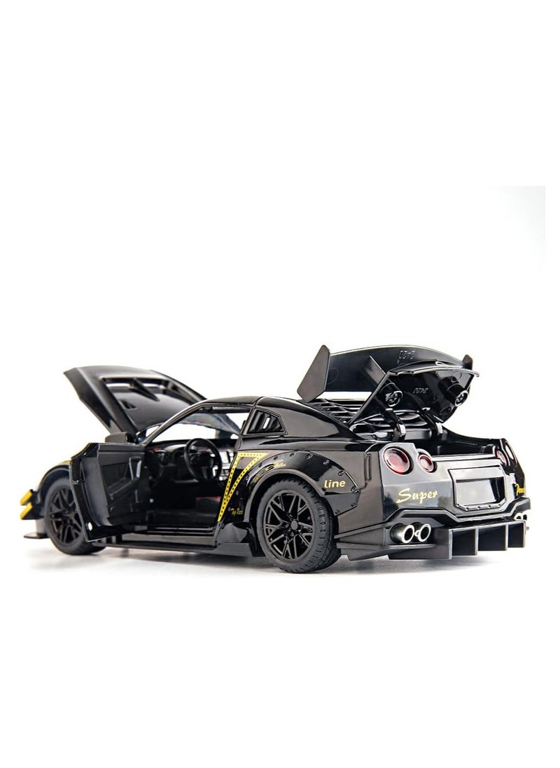 1:24 Scale Door Openable Simulation GTR R35 Sports Diecast Zinc Alloy Pull Back Collectible Toy Car with Sound and Light