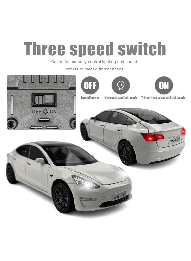 1:24 Scale Model 3 Alloy Car Model Diecast Toy Vehicles for Kids, Car Model 3 Gull Wing Door, Pull Back Alloy Car with Lights and Music