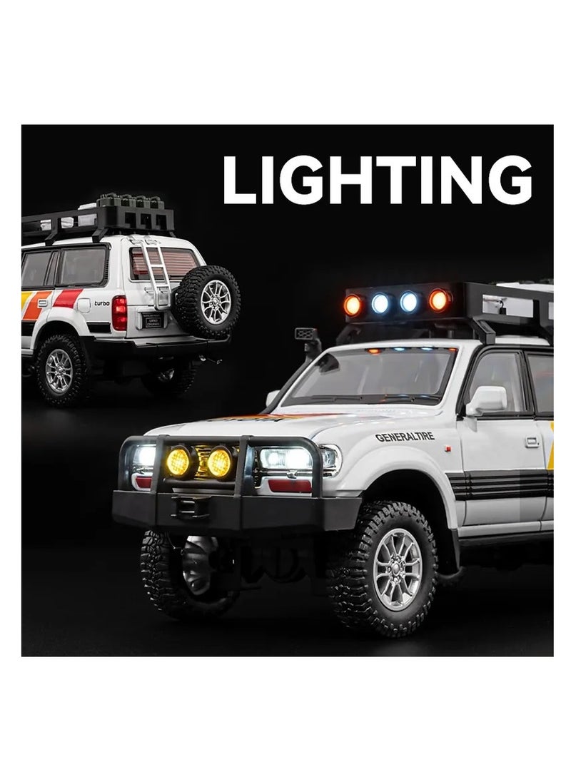 1: 24 Scale Land Cruiser LC80 Model Car Toy, Alloy Diecast 6 Doors Openable Vehicle with Light Sound, Pullback Off-road Vintage Car