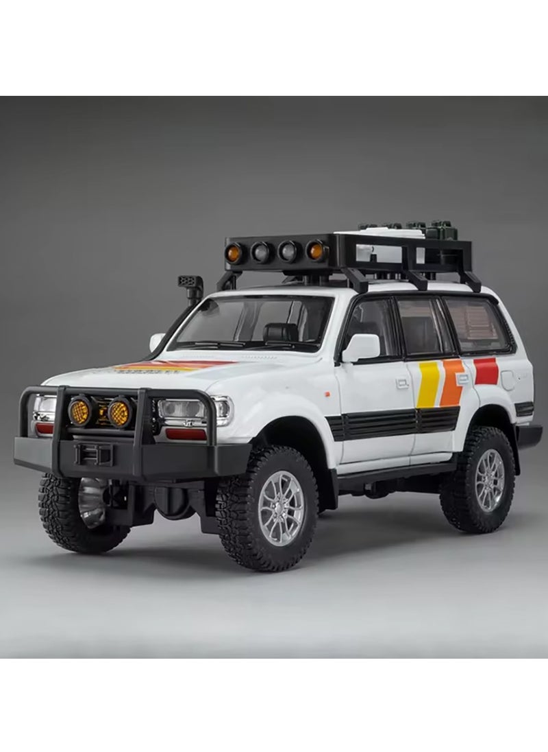 1: 24 Scale Land Cruiser LC80 Model Car Toy, Alloy Diecast 6 Doors Openable Vehicle with Light Sound, Pullback Off-road Vintage Car