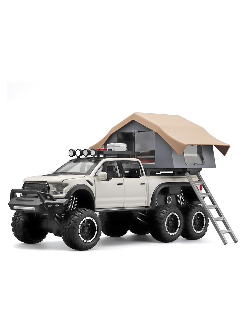 Pull Back Action Door Openable 1:24 Scale Off Road Alloy Diecast Model Car RV Camper Vehicle with Sightseeing Cabin, Sound and Light