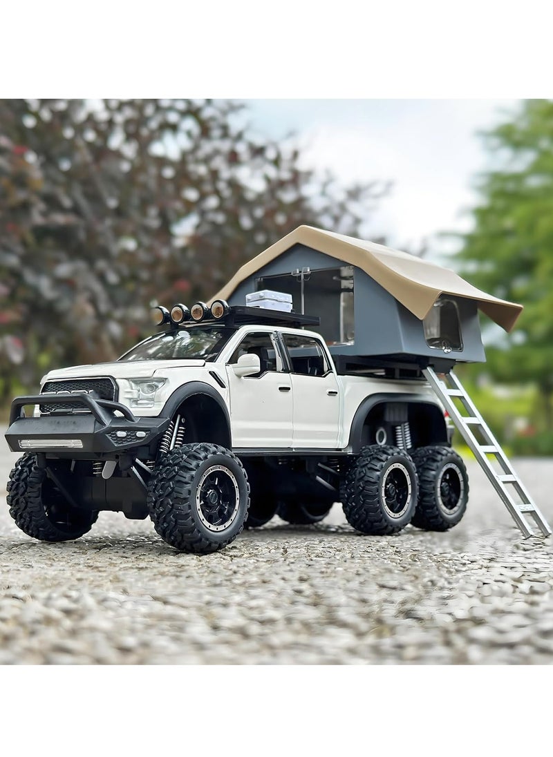 Pull Back Action Door Openable 1:24 Scale Off Road Alloy Diecast Model Car RV Camper Vehicle with Sightseeing Cabin, Sound and Light